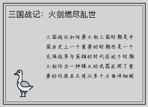三国战记：火剑燃尽乱世